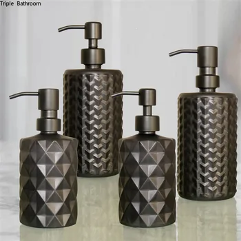 1 бр. черна бутилка за течности за измиване на ръцете, стъклена бутилка в скандинавски стил, шампоан, емулсия, захранващи сапун, Аксесоари за баня