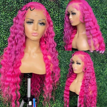 26-Инчови изкуствени, прозрачни дантелени перуки за cosplay травестит розов цвят, с коса за ежедневна употреба