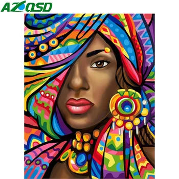 AZQSD САМ Paint By Number Африканска жена, рисующая върху платно, Рисуване по номера за възрастни, комплекти фигури на съвременното стенно изкуство