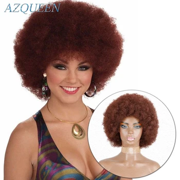 AZQUEEN Синтетични къдрава афро-перуки, Къси перуки за жени, пухкави топлоустойчива вечерни перуки за cosplay с бретон