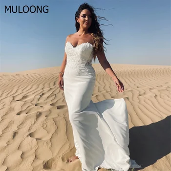 MULOONG Елегантна сватбена рокля без ръкави с аппликацией във формата на Сърце, Русалка, дълга сватбена рокля с дълги рюшами, рокли с дължина до пода, струята, Новост 2023 година