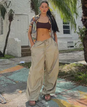VAZN 2023, Нови Модни дамски дълги панталони в уличном стил хип-хоп, еластични джобове, чист Цвят, Свободни дамски ежедневни дълги Панталони