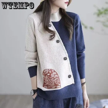 WTEMPO, ретро женски пуловер, дебели пуловер с кръгло деколте и дълъг ръкав, без корейски моден трикотаж на едро