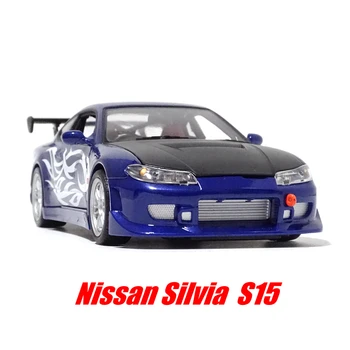 Welly, Лят под Налягане Сплав 1/24 Nissan S15 Модел на спортен автомобил Без кутия Синьо Бяла Класическа Колекция за Възрастни Статичен Дисплей Играчки За Момчета