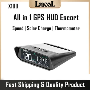 X100 Универсален автомобилен безжичен HUD дисплей Сензор за Слънчева Зареждане на Цифрови GPS-измерване на скоростта Аларма Превишена скорост, Разстояние, Височина на Дисплея