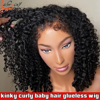 Бразилски натурален косата е с кудрявыми ръбове 360 HD Пълен дантела пред перука от човешка коса Къдрава Baby Hair 13x4 перука, Завързана отпред за жени