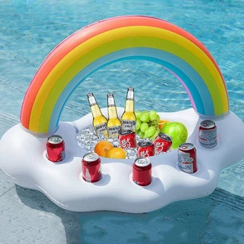 Голяма Дъга Билярдна маса с интеркулер за пиене на бира, Плаващ масичка, Бар тава, плажен надуваем матрак, стойка за вода, храна и напитки