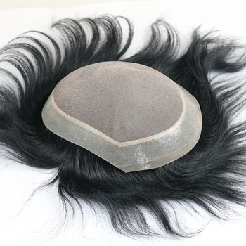 Европейският на допир индийски мъжка перука от човешки косъм с моноосновой от изкуствена кожа около замяна на косата 9x7 