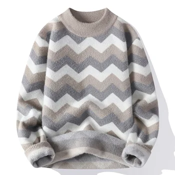 Есен-Зима 2023, мъжки пуловер с кръгло деколте, пуловер, младежки случайни пуловер с една вълнообразна модел