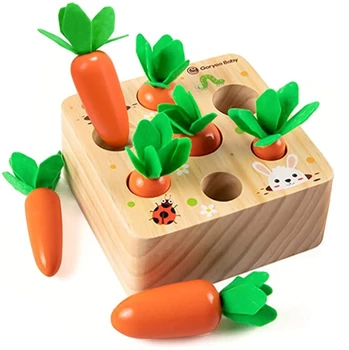 Играчки за малък мотор Монтесори за малки деца, сортировач в дървена форма, игра за събиране на моркови, образователен подарък за децата