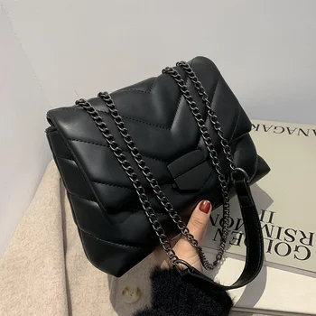 Известни луксозни дамски маркови чанти 2023, Дамски верига през рамо, Скъпа Кожена Черна Стилна малка квадратна чанта за мобилен телефон