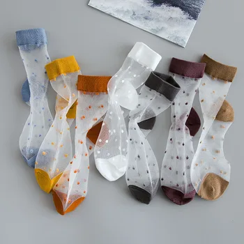 Копринени Чорапи на Точки с Кристали, Дамски Летни Тънки Прозрачни Разтеглив, Дълги Чорапи, Японската Мода, Реколта Стъклени Копринени Чорапи