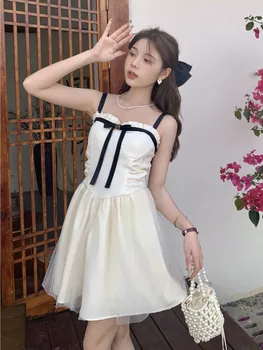 Лятото е мини рокля с окото и носа на рожден ден, винтажное женствена мини рокля с висока талия, корейското модно сладко вечерна рокля без ръкави