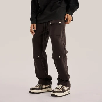 Младежки модни обикновена спортни панталони-карго с мешковатыми джобове в стила на роки в стил хип-хоп, най-качествени памучни парусиновые зреещи