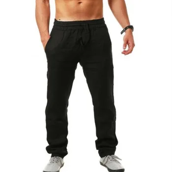 Мъжки памучни ленени панталони, дишащи панталони, ежедневни градинска дрехи, мъжки панталони за фитнес, обикновена ленени панталони