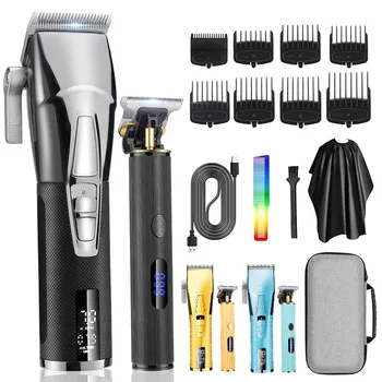 Нов 2 бр. електрически LCD тример за коса, комплект за мъже, акумулаторна самобръсначка, фризьорски салон, машина за подстригване на брада, професионална машина за рязане на коса