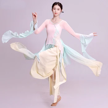 Нова дамски дрехи за правенето на класически танци Елегантна древна танцови Янко Ханфу Съвременното свободно Прозрачно дълга Рокля Фея
