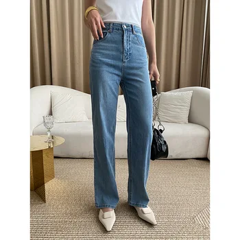Нови летни тънки дънки дамски меки преки свободни дънки Baic Slim дълги дънкови панталони с широки елегантни, ежедневни панталони