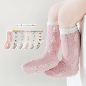 Нови сладки мультяшные детски чорапи за момчета и момичета, мек памук, сладък заек, Мечка, 0-12 месеца, нескользящая подметка, дълги чорапи-тръба за новородени деца