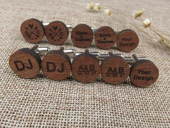 Персонални Дървена сватба копчета за ръкавели с инициали и датата, маншет с надпис за младоженеца, подаръци за годишнина