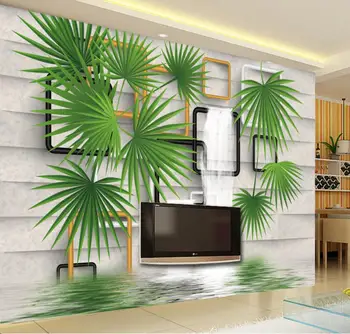 Потребителски фотообои Лист куб Тропическа гора лист модерен телевизор Разтегателен Фон на стените, 3D тапети papel de pared