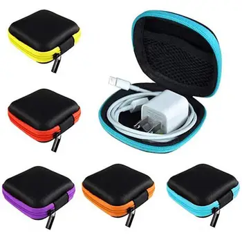Преносим квадратен калъф с цип за TF SD-карта, слушалки, USB-кабел, чанта за съхранение, носене за слушалки, кутия за слушалките, органайзер за слушалки
