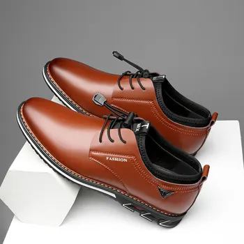 Пролетни мъжки модел обувки 2022 година, обувки от телешка кожа, Удобни Мъжки ежедневни обувки в британския стил, с ниски берцем, Обувки на платформа, Мъжки официалната обувки