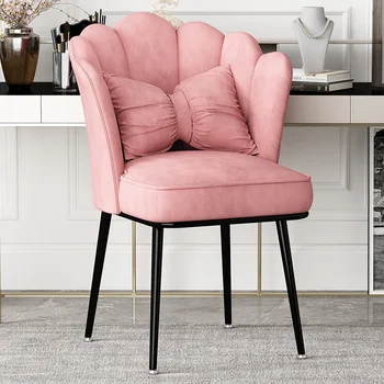 Розов луксозен кът за стол с облегалка в скандинавски стил за спалня, тоалетка, стол за маникюр, дизайн тераси, кожена италианска мека мебел