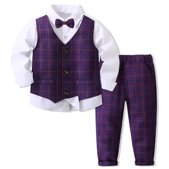 Сватбен костюм на джентълмен за момчета 1, 2, 3, 4, 5, 6, 7, 8 години, детска бутиков комплект, лоскутная риза, изпъстрен панталони, дрехи за деца Пролет-есен