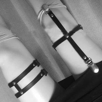 Секси Harajuku Ръчно изработени в стил пънк-рок готик, двухрядный кожени материали, жартиери, пънк-нитове, пръстен за перекрещивания краката на Едро