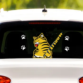 Смешно котка, движещ се с опашка и лапи, автомобили стикер и стикер за стайлинг на автомобили, стикер на чистачка на задното стъкло, декорация аксесоари