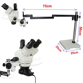 Стереомикроскоп с Тринокулярным Увеличение за промишлена Инспекция 7X-45Ч (SZM7045-T2) + Дълга Стрела за тежки условия на работа, Голямата Настолна поставка Стереоскопическая