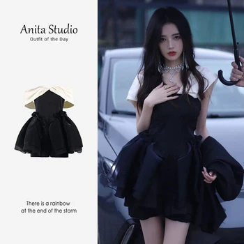 Черно сладка мини рокля, дамски тоалети Baddie 2023, Корейското модно елегантна рокля за абитуриентски бал, рожден ден, Дамски секси летни плажни рокли за партита