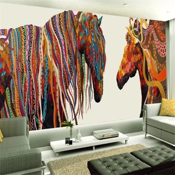 стенни рисувани wellyu по поръчка, креативна ръчно рисувани, абстрактна кон, тапети за телевизор, 3D тапети за хола, спалня